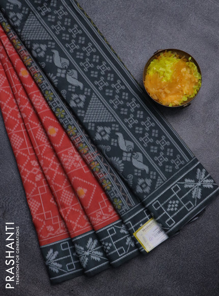 Sambalpuri semi silk saree orange and elephant grey with allover ikat weaves and thread woven border