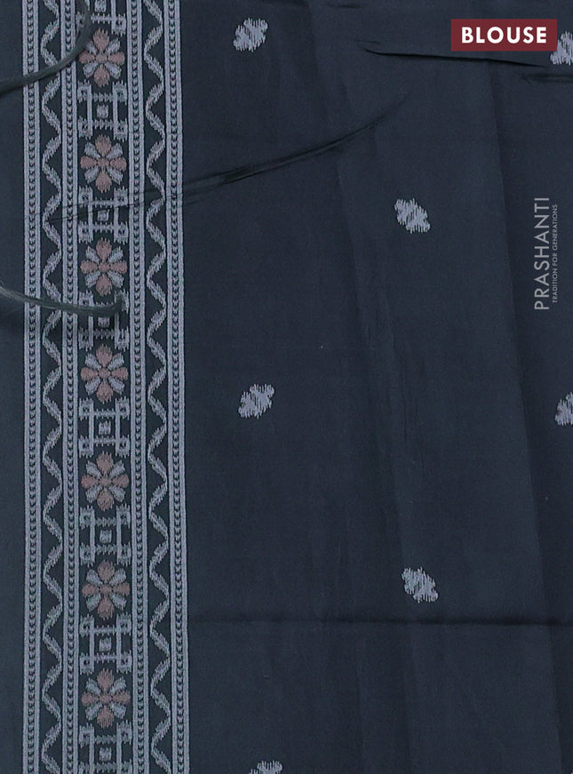 Sambalpuri semi silk saree orange and elephant grey with allover ikat weaves and thread woven border