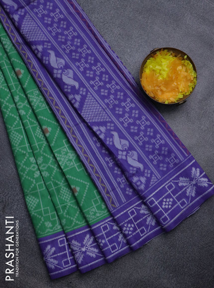 Sambalpuri semi silk saree green and violet with allover ikat weaves and thread woven border