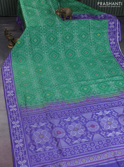 Sambalpuri semi silk saree green and violet with allover ikat weaves and thread woven border