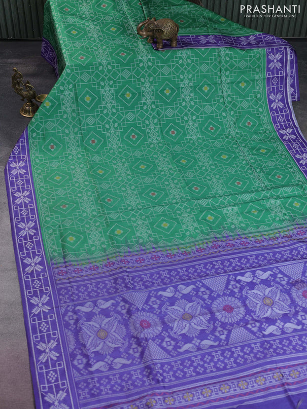 Sambalpuri semi silk saree green and violet with allover ikat weaves and thread woven border