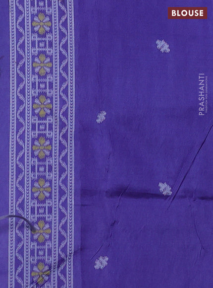 Sambalpuri semi silk saree green and violet with allover ikat weaves and thread woven border