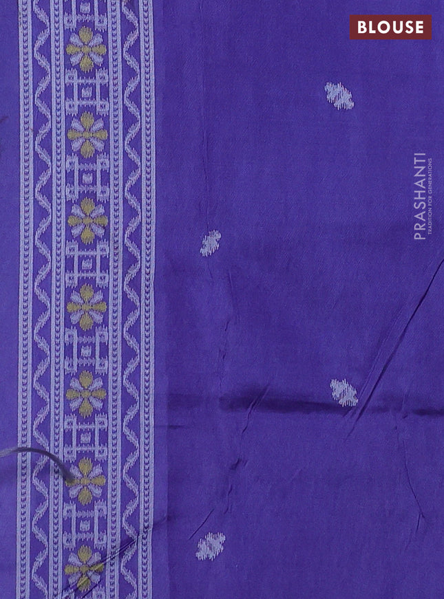 Sambalpuri semi silk saree green and violet with allover ikat weaves and thread woven border
