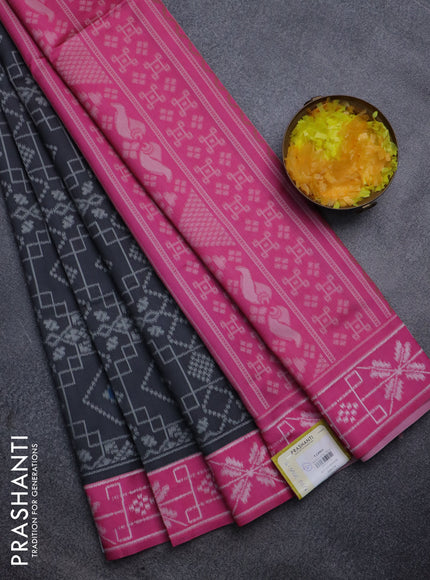 Sambalpuri semi silk saree elephant grey and pink with allover ikat weaves and thread woven border