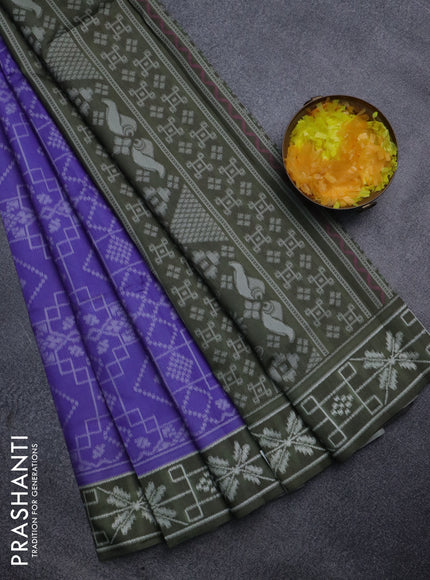Sambalpuri semi silk saree violet and sap green with allover ikat weaves and thread woven border