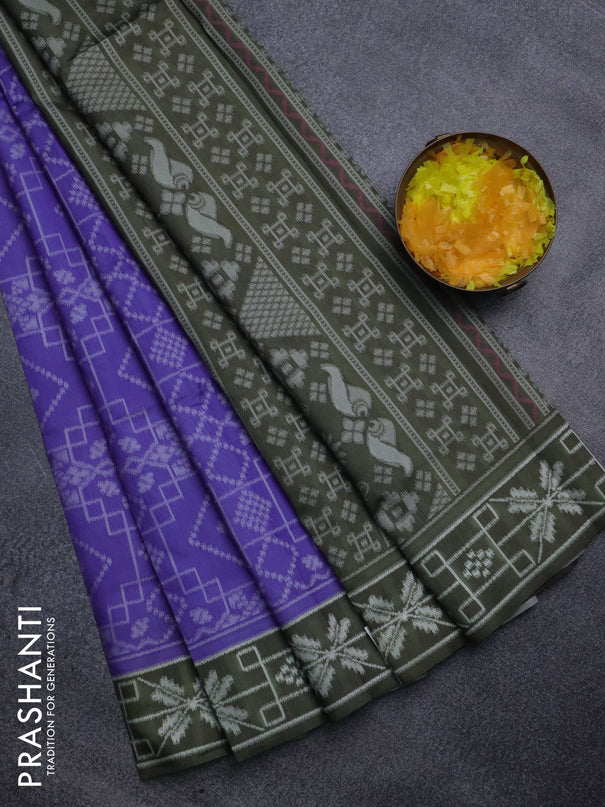 Sambalpuri semi silk saree violet and sap green with allover ikat weaves and thread woven border