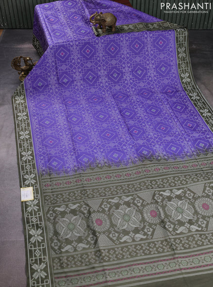 Sambalpuri semi silk saree violet and sap green with allover ikat weaves and thread woven border