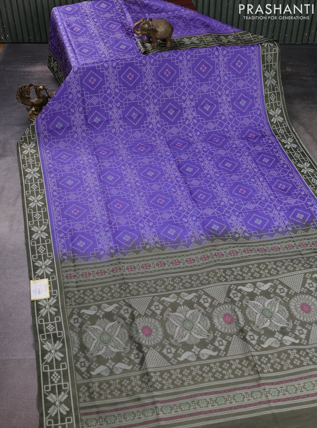 Sambalpuri semi silk saree violet and sap green with allover ikat weaves and thread woven border