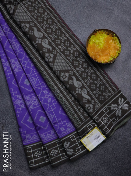 Sambalpuri semi silk saree violet and dark sap green with allover ikat weaves and thread woven border