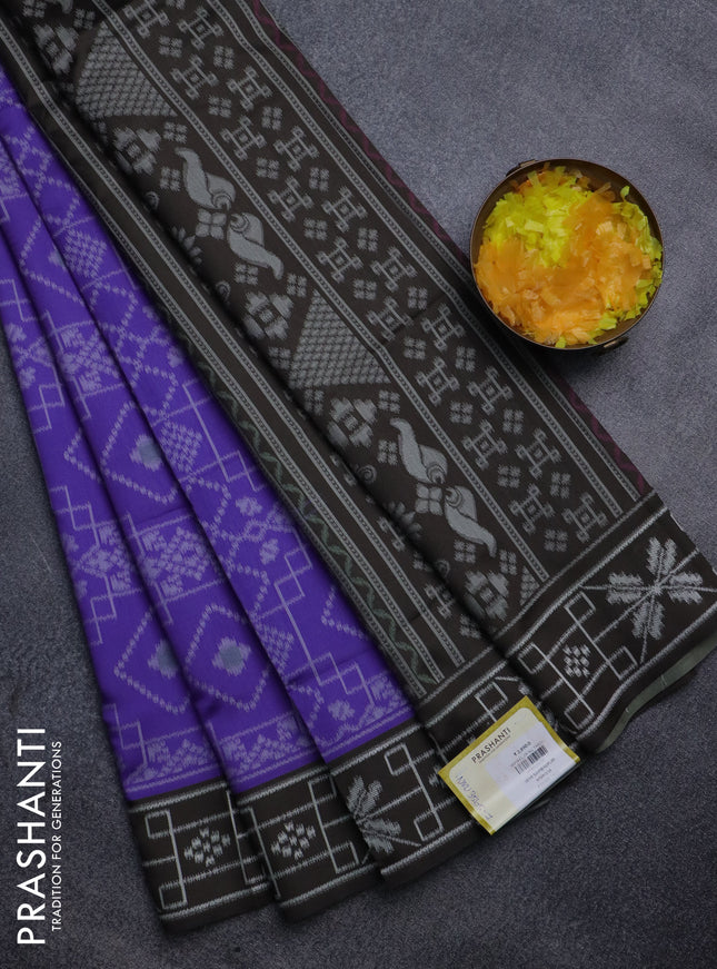 Sambalpuri semi silk saree violet and dark sap green with allover ikat weaves and thread woven border