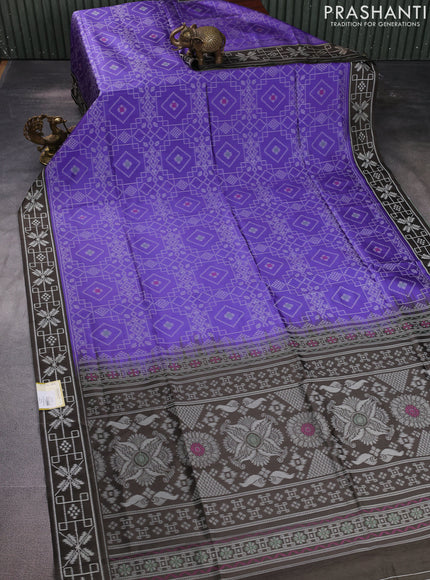 Sambalpuri semi silk saree violet and dark sap green with allover ikat weaves and thread woven border