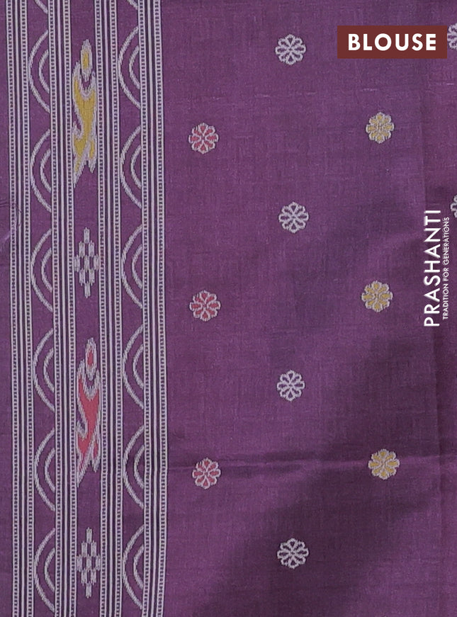 Sambalpuri semi silk saree sap green and wine shade with allover warli ikat weaves and thread woven border