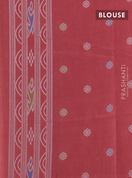Sambalpuri semi silk saree green and rust shade with allover warli ikat weaves and thread woven border