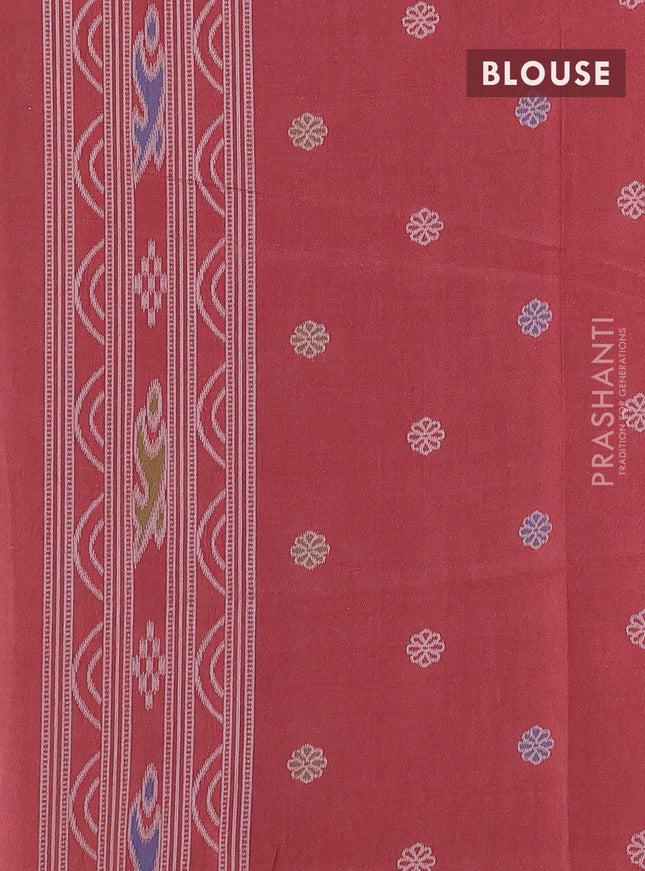 Sambalpuri semi silk saree green and rust shade with allover warli ikat weaves and thread woven border