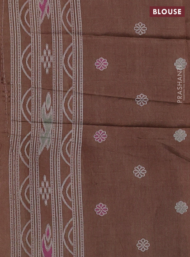 Sambalpuri semi silk saree brown with allover warli ikat weaves and thread woven border