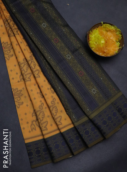 Sambalpuri semi silk saree mango yellow and sap green with allover ikat weaves and thread woven border