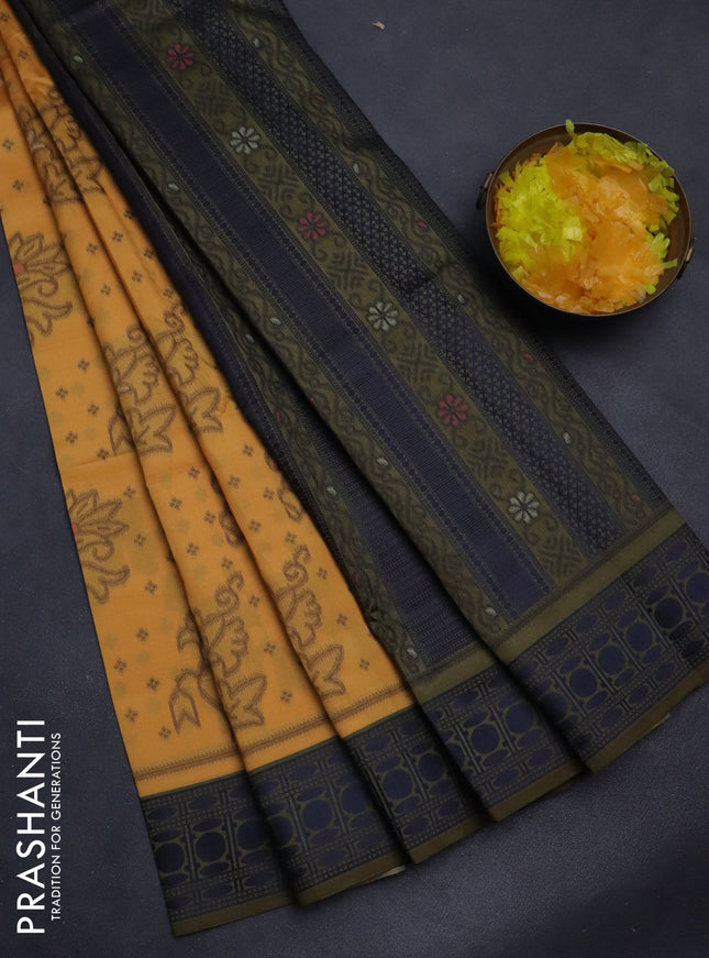 Sambalpuri semi silk saree mango yellow and sap green with allover ikat weaves and thread woven border