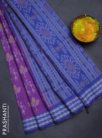Sambalpuri semi silk saree violet and blue with allover ikat weaves and thread woven border