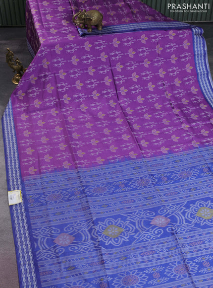 Sambalpuri semi silk saree violet and blue with allover ikat weaves and thread woven border