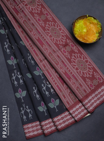 Sambalpuri semi silk saree black and brown with allover ikat weaves and thread woven border