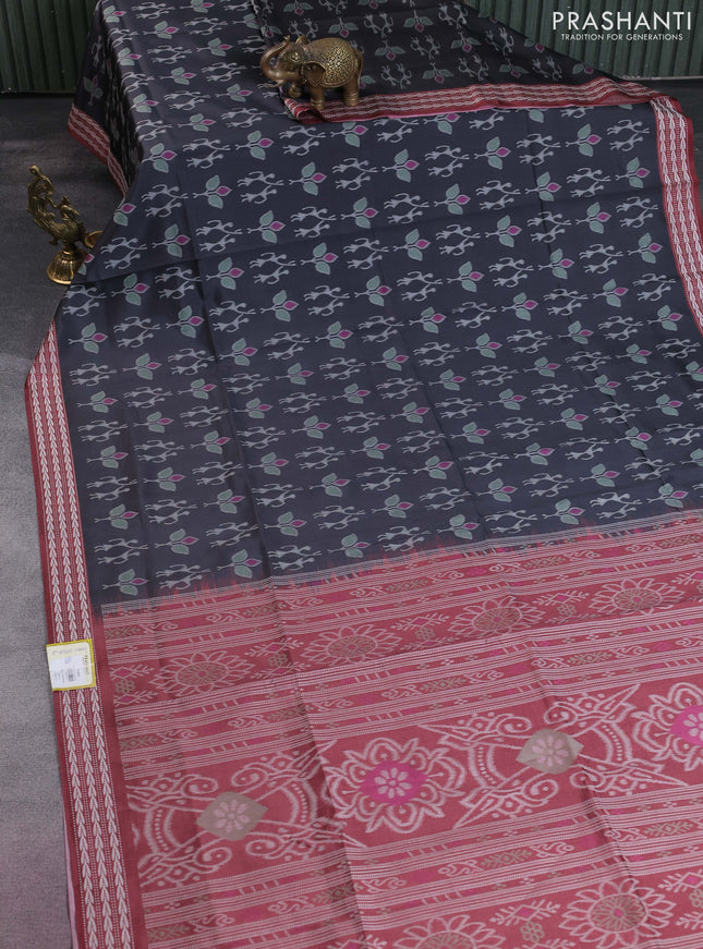 Sambalpuri semi silk saree black and brown with allover ikat weaves and thread woven border