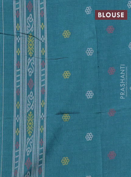 Sambalpuri semi silk saree purple and teal green with allover ikat weaves and thread woven border