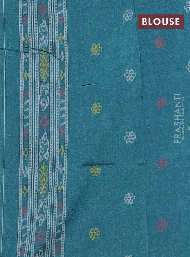 Sambalpuri semi silk saree purple and teal green with allover ikat weaves and thread woven border