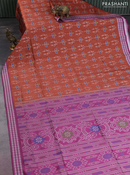 Sambalpuri semi silk saree rust shade and purple with allover ikat weaves and thread woven border