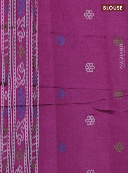 Sambalpuri semi silk saree rust shade and purple with allover ikat weaves and thread woven border