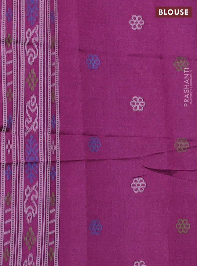 Sambalpuri semi silk saree rust shade and purple with allover ikat weaves and thread woven border