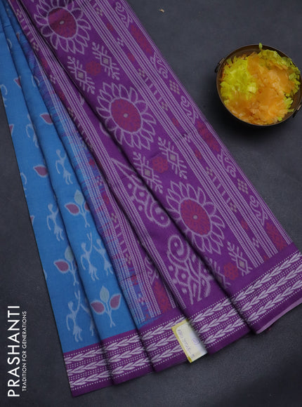 Sambalpuri semi silk saree cs blue and purple with allover ikat weaves and thread woven border