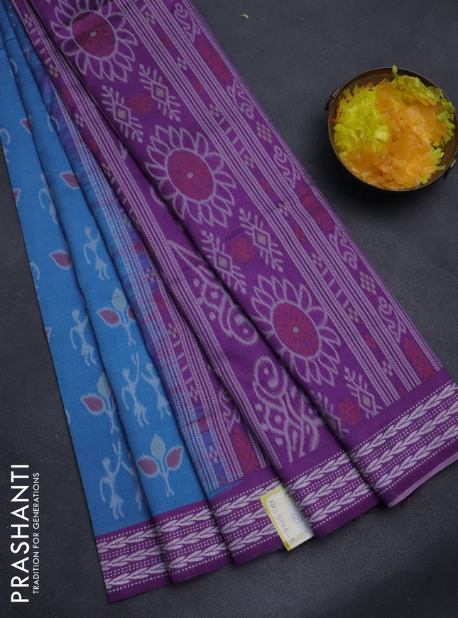 Sambalpuri semi silk saree cs blue and purple with allover ikat weaves and thread woven border