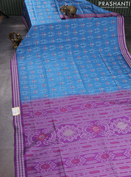 Sambalpuri semi silk saree cs blue and purple with allover ikat weaves and thread woven border