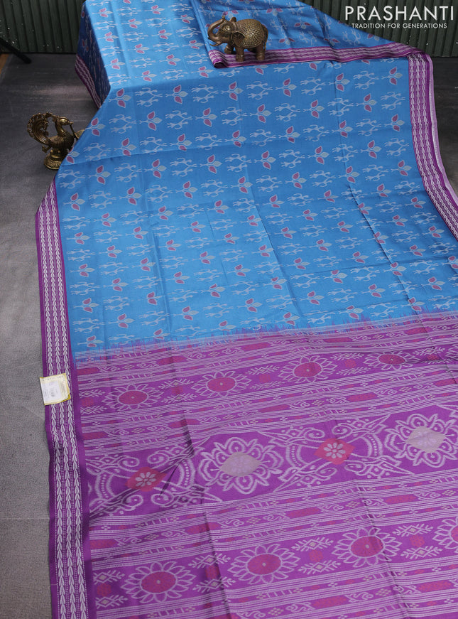 Sambalpuri semi silk saree cs blue and purple with allover ikat weaves and thread woven border