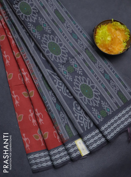 Sambalpuri semi silk saree rustic orange and grey with allover ikat weaves and thread woven border