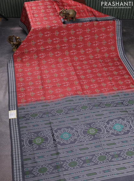 Sambalpuri semi silk saree rustic orange and grey with allover ikat weaves and thread woven border