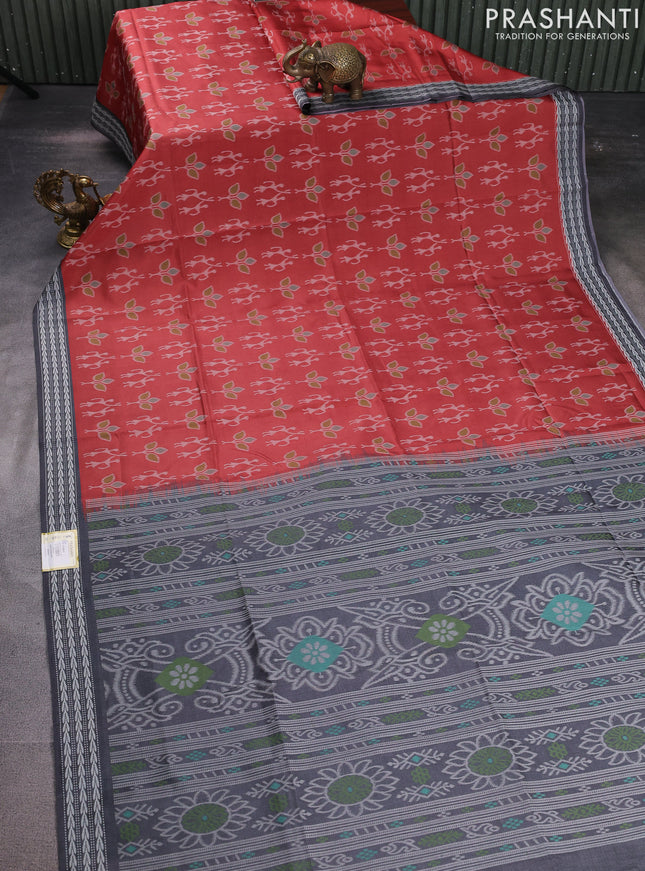 Sambalpuri semi silk saree rustic orange and grey with allover ikat weaves and thread woven border