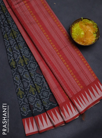 Sambalpuri semi silk saree elephant grey and red shade with allover ikat weaves and thread woven border