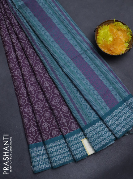 Sambalpuri semi silk saree wine shade and peacock green with allover ikat weaves and thread woven border