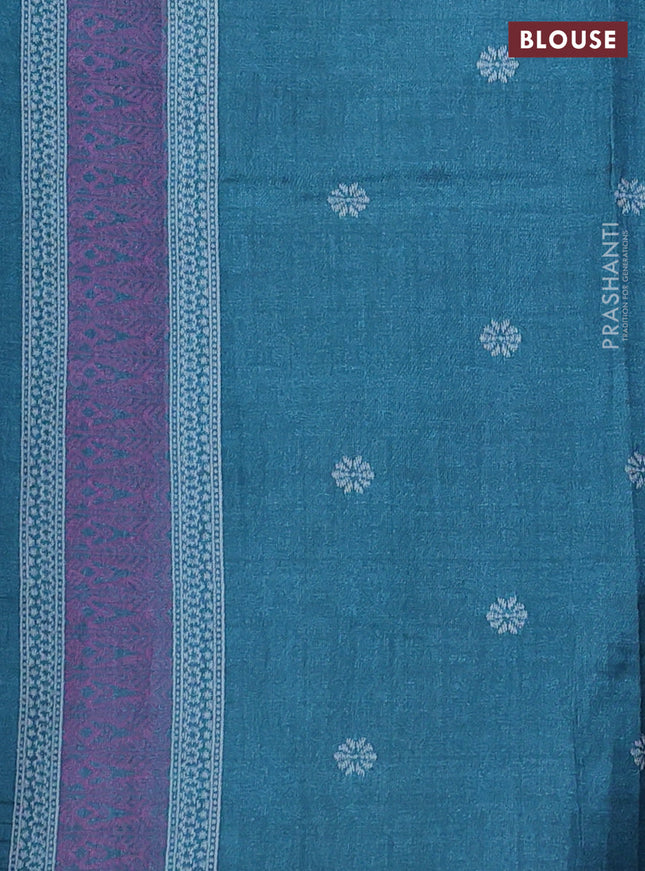Sambalpuri semi silk saree wine shade and peacock green with allover ikat weaves and thread woven border