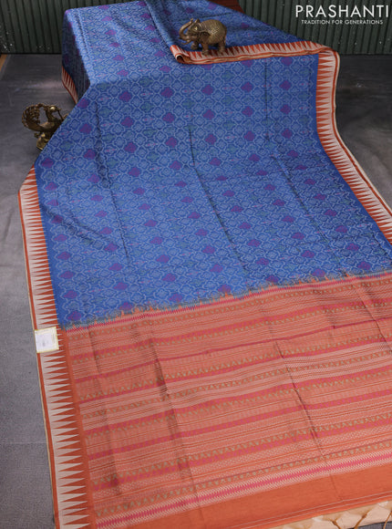 Sambalpuri semi silk saree blue and orange with allover ikat weaves and thread woven border