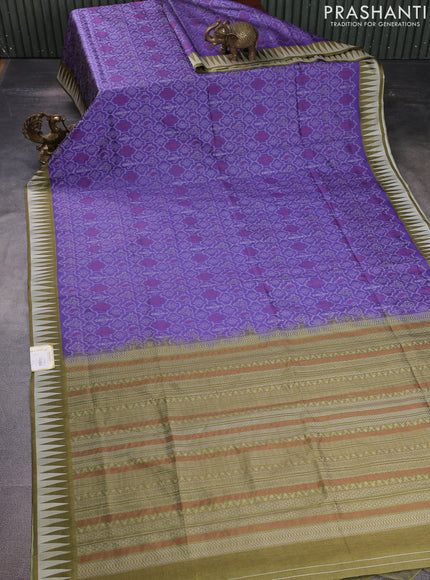 Sambalpuri semi silk saree violet and mehendi green with allover ikat weaves and thread woven border