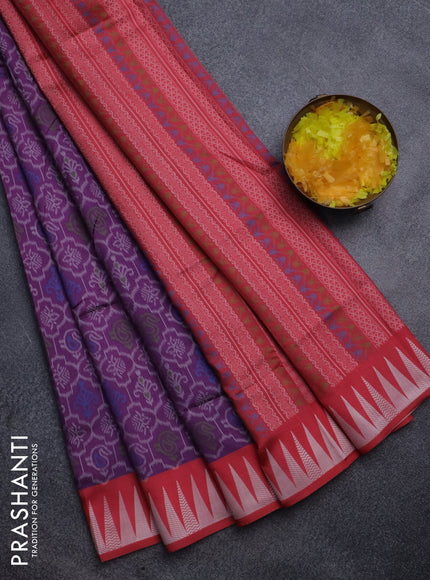 Sambalpuri semi silk saree purple and red shade with allover ikat weaves and thread woven border