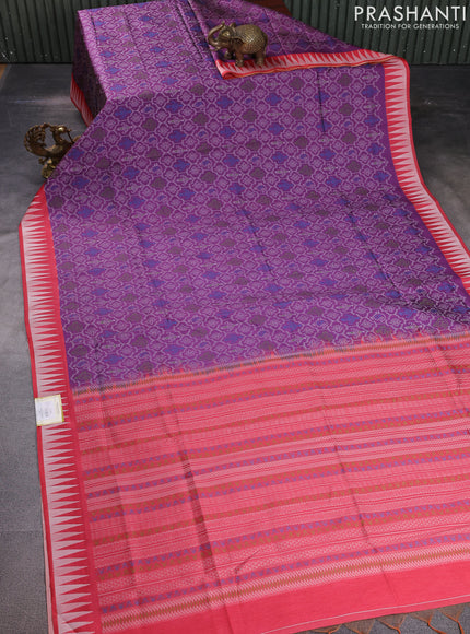 Sambalpuri semi silk saree purple and red shade with allover ikat weaves and thread woven border