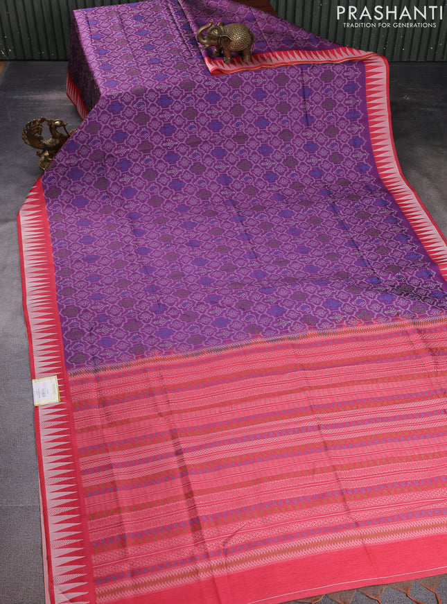 Sambalpuri semi silk saree purple and red shade with allover ikat weaves and thread woven border