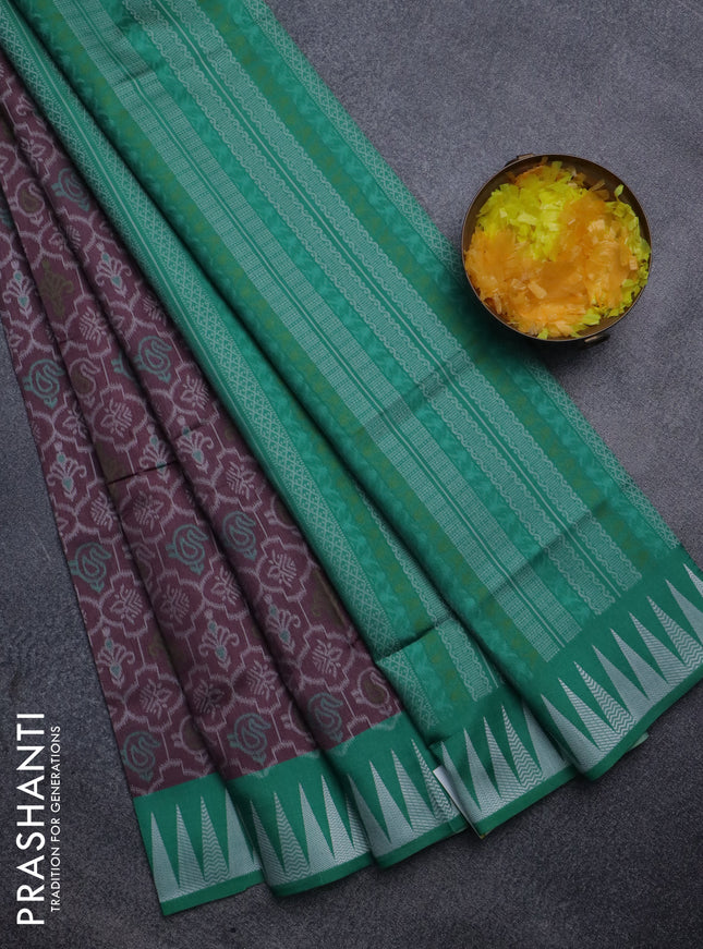 Sambalpuri semi silk saree mauve pink and green with allover ikat weaves and thread woven border