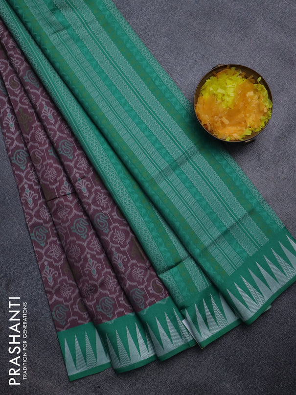 Sambalpuri semi silk saree mauve pink and green with allover ikat weaves and thread woven border