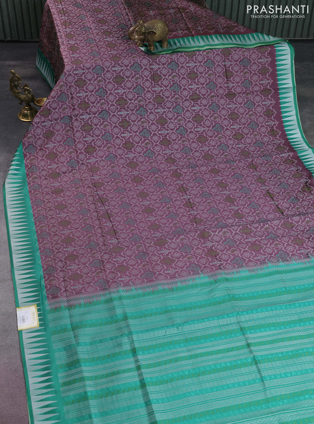 Sambalpuri semi silk saree mauve pink and green with allover ikat weaves and thread woven border