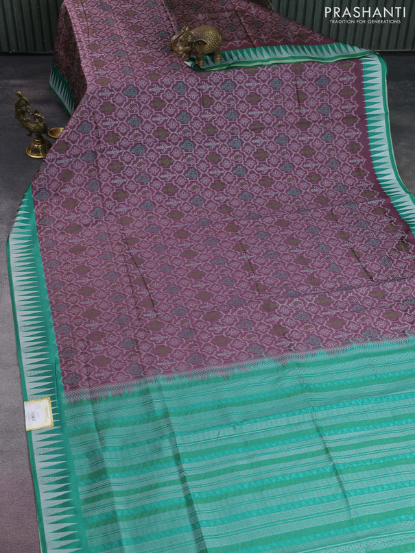 Sambalpuri semi silk saree mauve pink and green with allover ikat weaves and thread woven border
