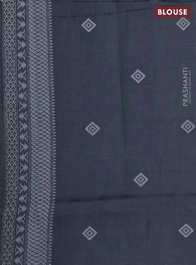 Sambalpuri semi silk saree rust shade and greyish green with allover ikat weaves and thread woven border